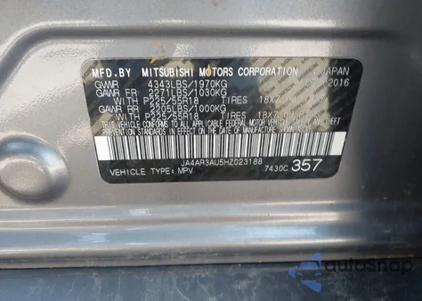 2017 Mitsubishi Outlander Sport 2.0 Es из США, поврежденный, VIN JA4AR3AU5HZ023188